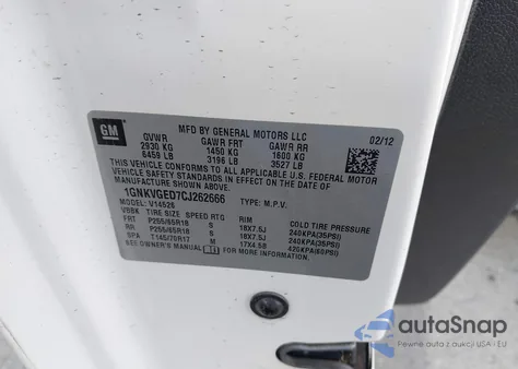 2012 Chevrolet Traverse 1Lt from USA, damaged, VIN 1GNKVGED7CJ262666